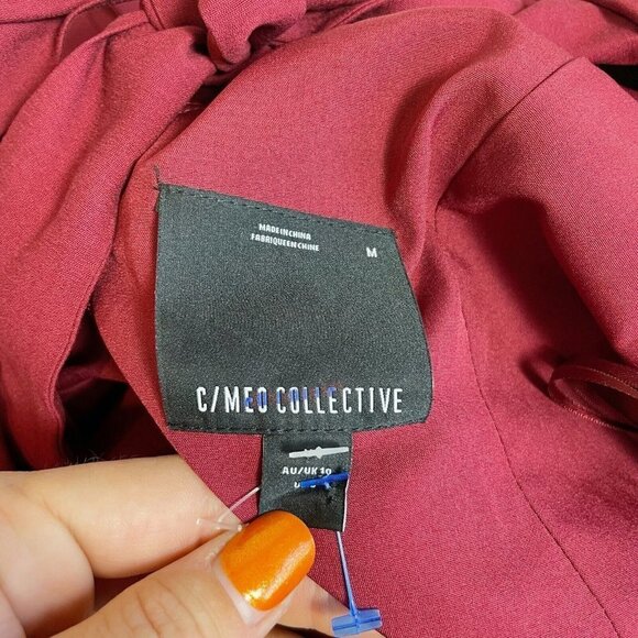 C/Meo Collective Womens Ruffle Puff Sleeve Mini Dress Red M Scoop Neck Zip - Picture 4 of 10